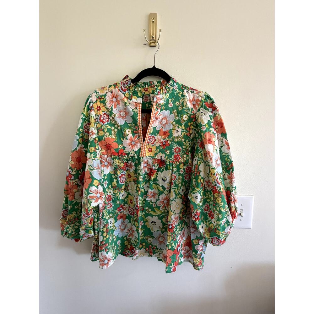 Ivy Jane Floral Boho Blouse Garden Greens Top NWT Made USA M L